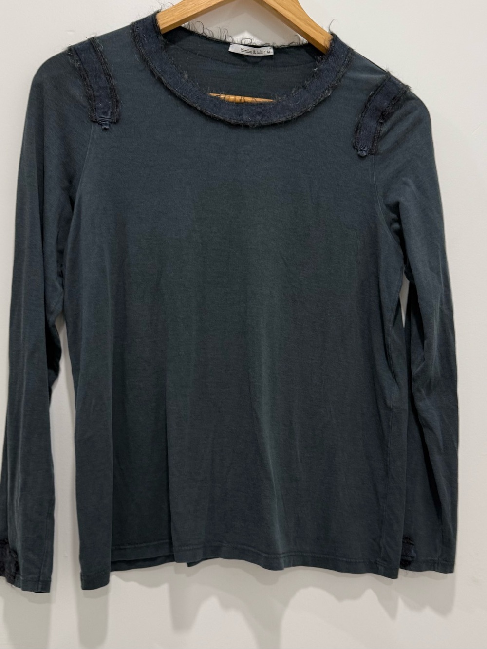 Bimba & Lola Mohair Blend Distressed Raw Edge Long Sleeve Top Gray M